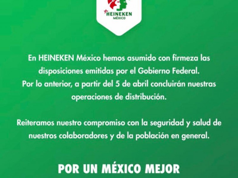 Planta Heineken Orizaba detendrá labores el 5 de abril