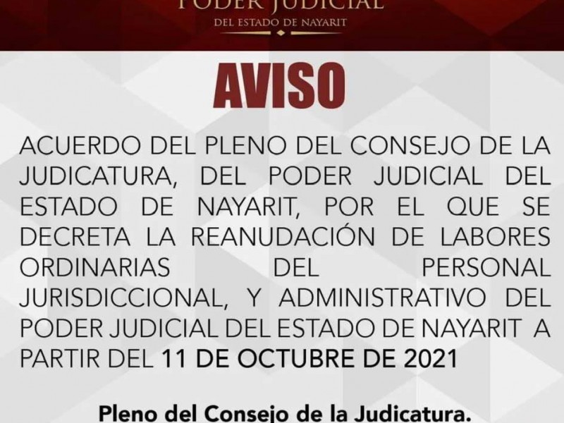 Poder judicial reanudará actividades este lunes