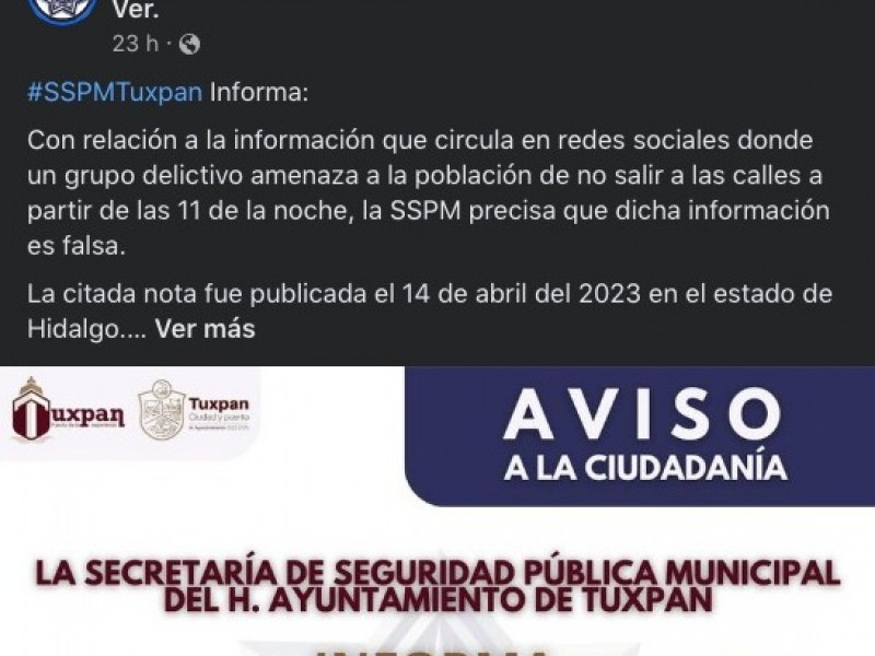 Policía Municipal desmiente “toque de queda” en Tuxpan