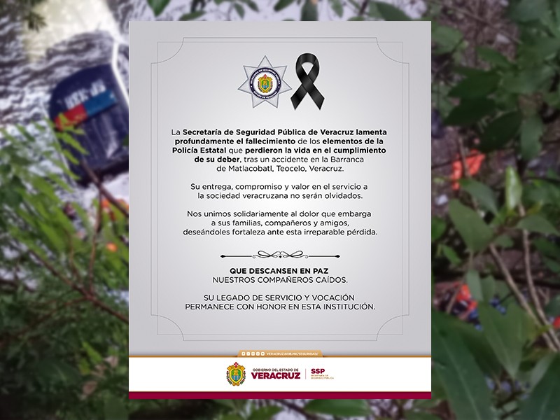 Policías pierden la vida en servicio; SSP lamenta tragedia