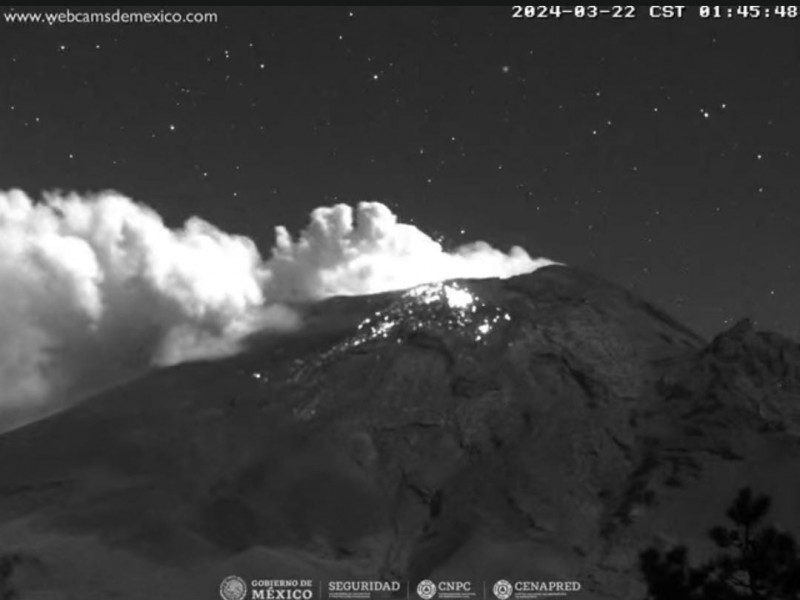 Popocatépetl aumenta actividad durante la madrugada