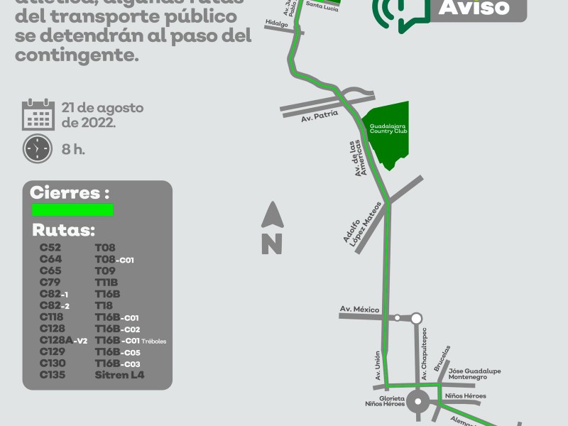 Por carreras deportivas camiones detendrán su ruta el domingo