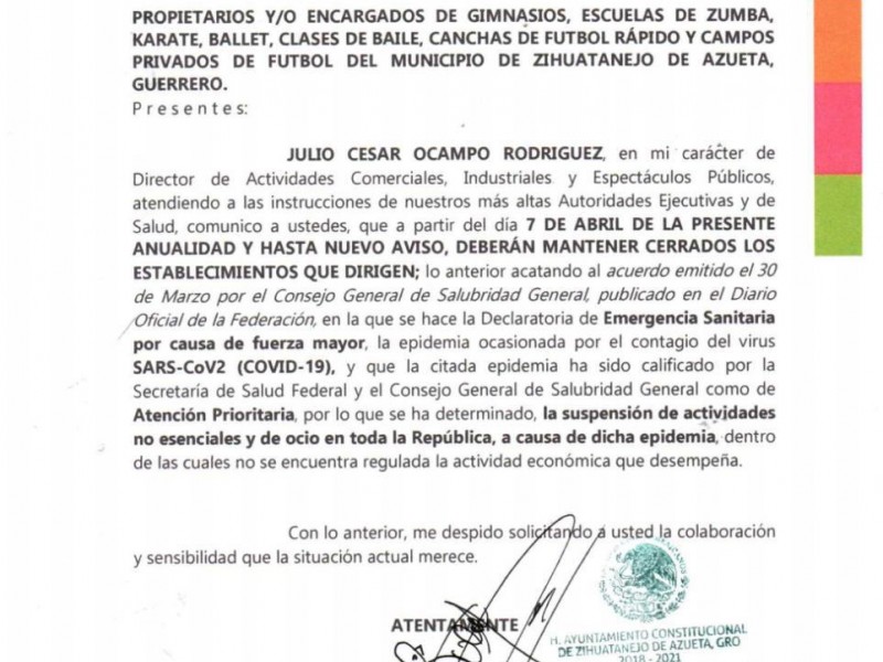 Por disposición oficial, gimnasios cerrarán temporalmente en Zihuatanejo