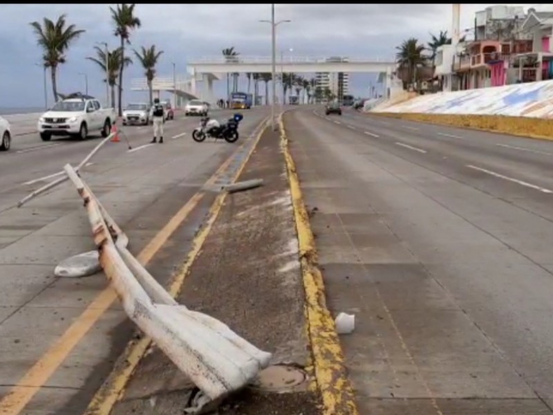 Por exceso de velocidad, derriba luminaria en Boca del Río