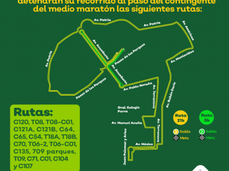 Por medio maratón, 20 rutas de camión modificarán derrotero.