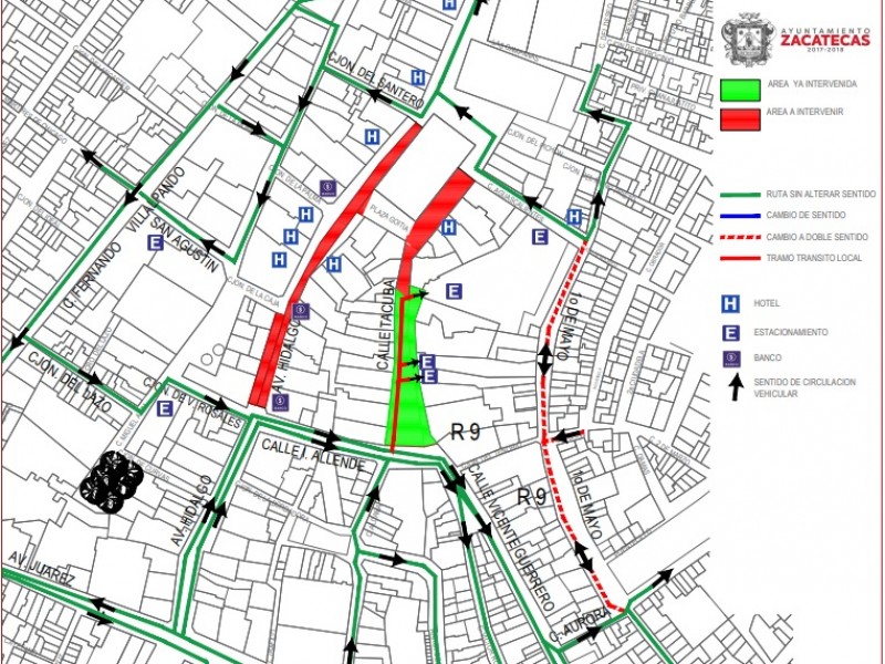 Por obras, cierre nocturno en avenida Hidalgo