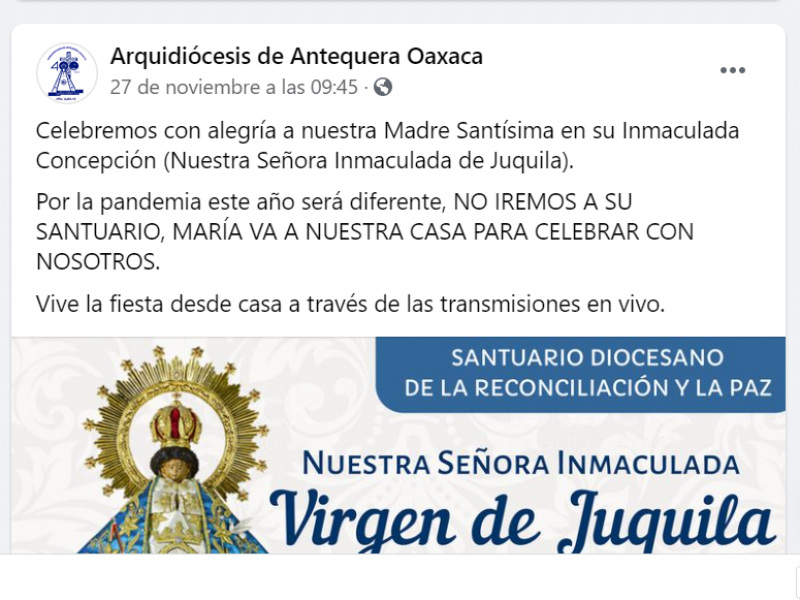 Por pandemia, actividades eclesiásticas quedan suspendidas en Oaxaca