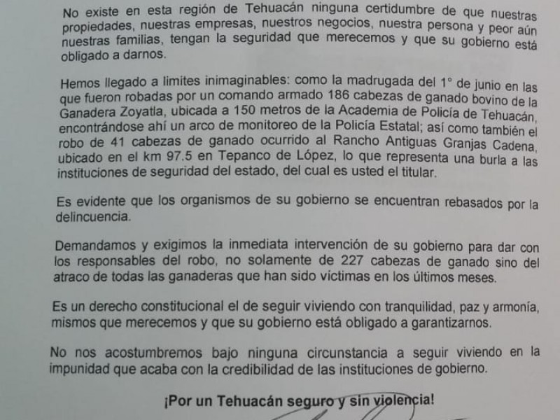 Por robo de ganado piden apoyo a Gobernador