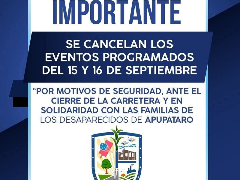 Por violencia y salud cancelan festejos patrios