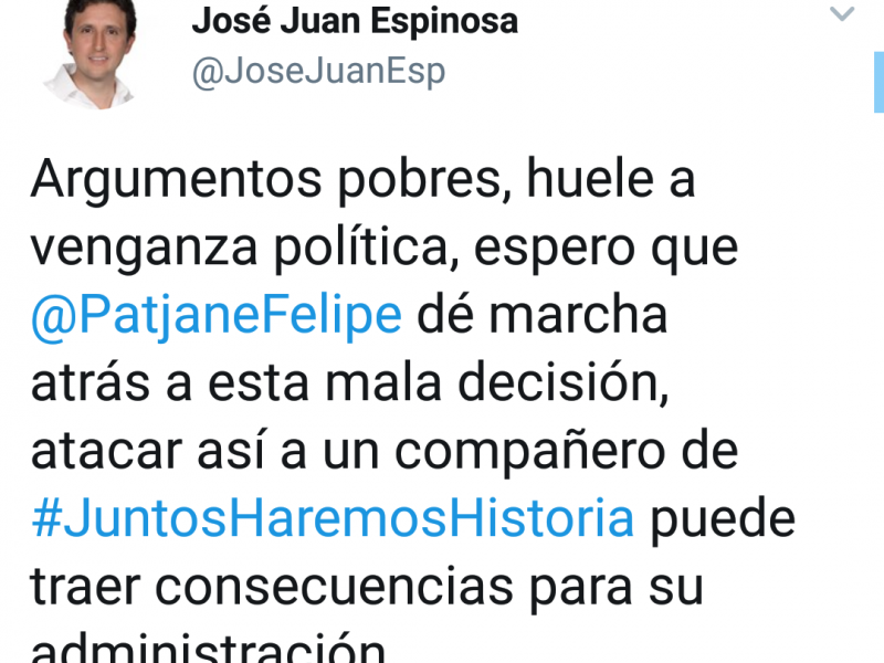 Posible venganza política declara José Juan Espinosa