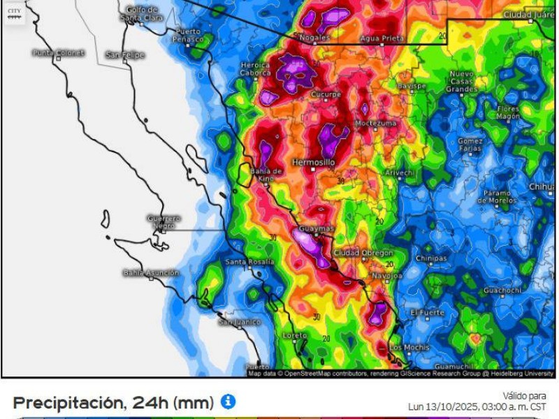 Posibles lluvias intensas en Sonora por efectos del huracán “Priscilla”