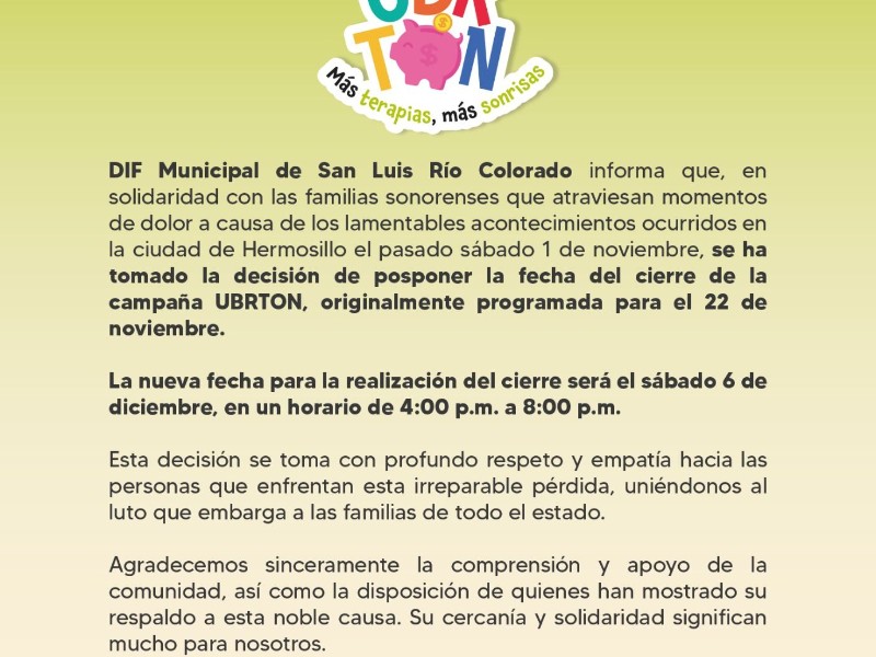 Pospone DIF Municipal celebración de UBRTON 2025