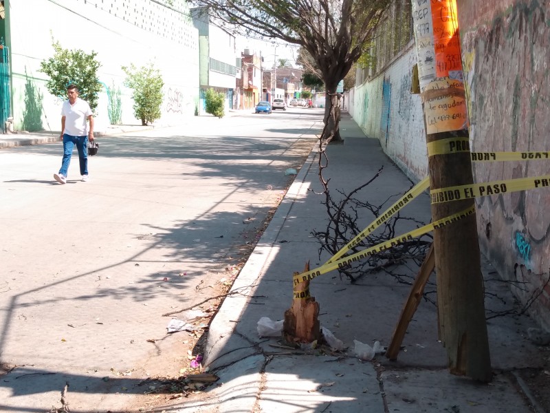 Poste de telecomunicaciones peligroso en calle Alfalfa