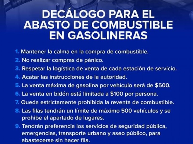 Presentan decálogo para abastecer combustibles