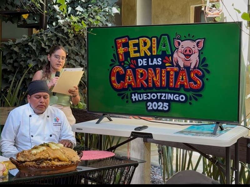 Presentan la 6a edición de la feria de las carnitas en Huejotzingo