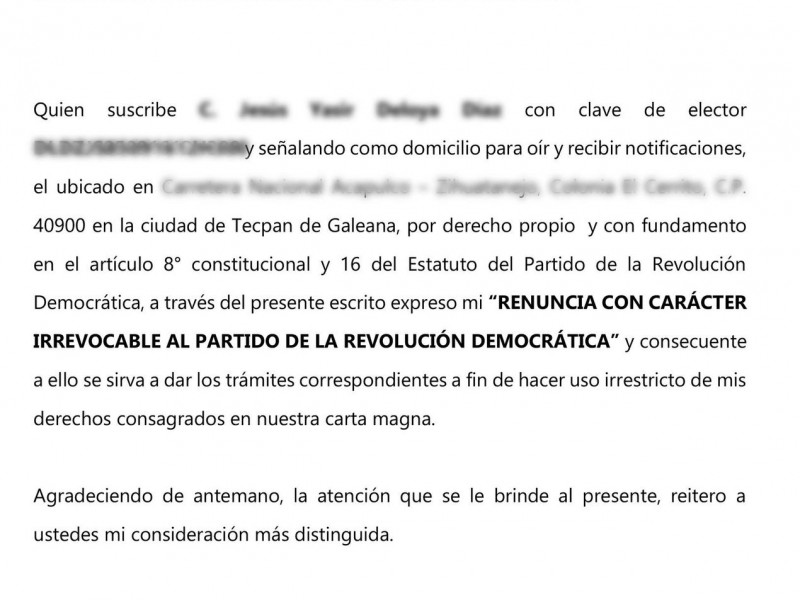 Presidente de Tecpan, Yasir Deloya renuncia al PRD