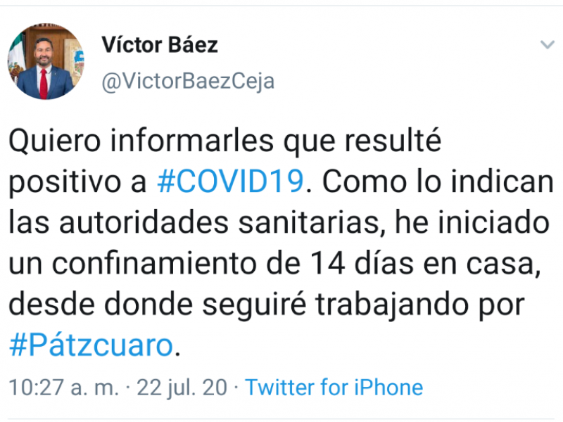 Presidente municipal de Pátzcuaro da positivo a Covid-19