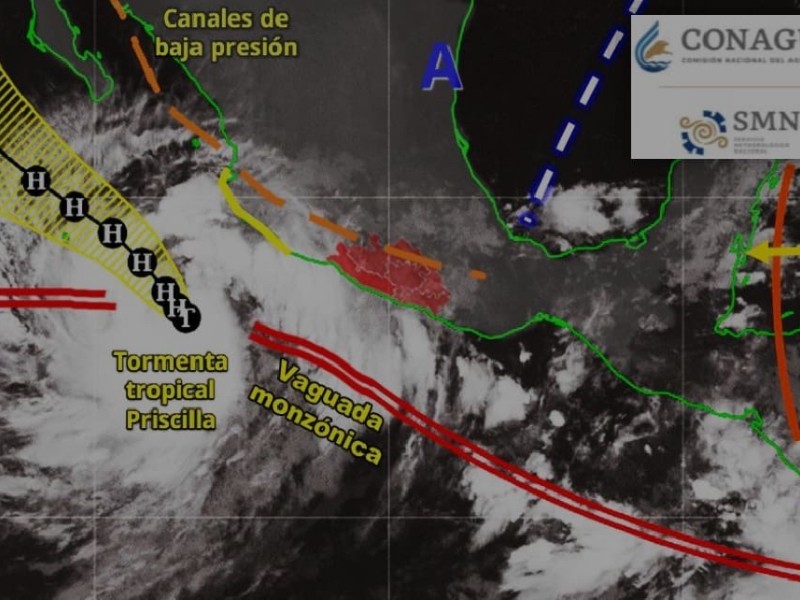 Prevén lluvias fuertes Tormenta Tropical Priscila y  baja presión