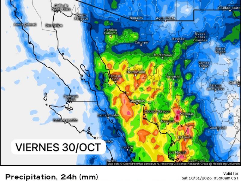 Prevén lluvias fuertes en Sonora para este viernes