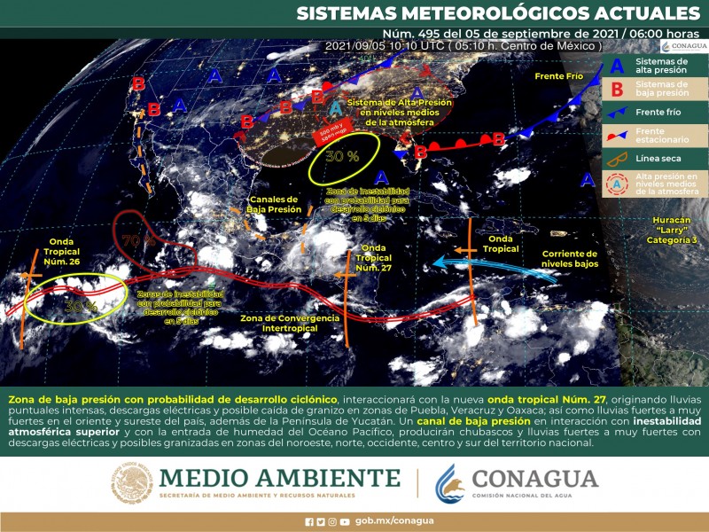 Probabilidad de lluvias y vientos fuertes para Sonora