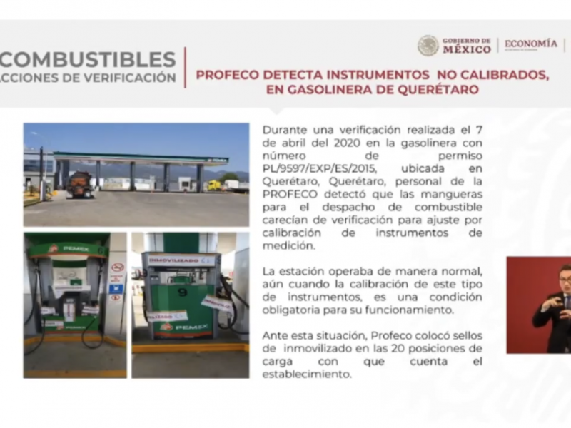 Profeco inmoviliza gasolinera en Querétaro
