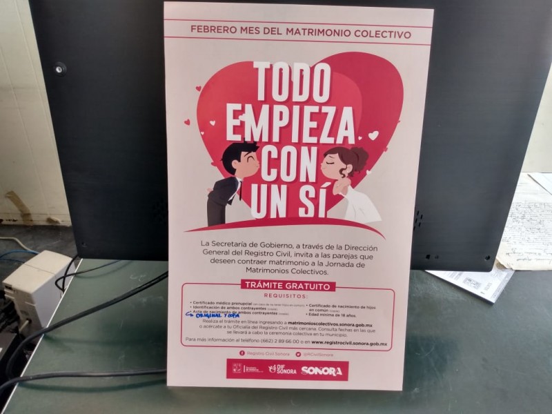 Programa de matrimonios colectivos podrán registrarse en linea...