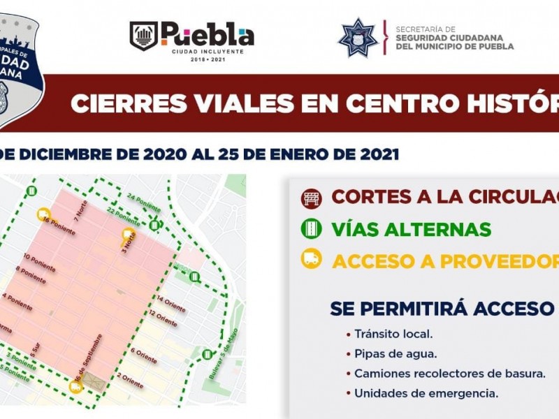 Prolongan cierre de vialidades del primer cuadro de la ciudad