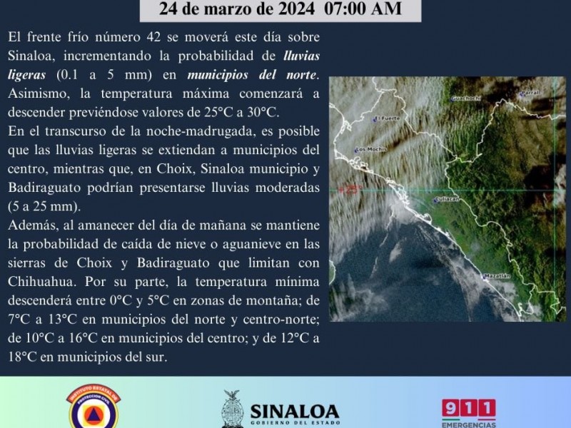 Pronostican caída de nieve en Choix y Badiraguato