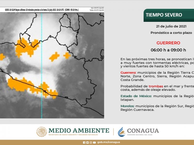 Pronostican lluvias en algunas regiones de Guerrero
