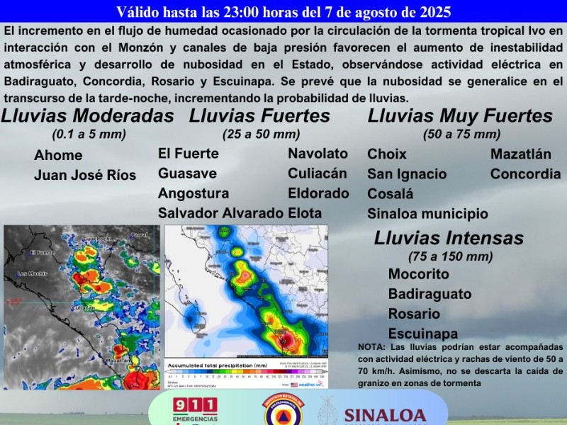 Pronostican Lluvias Fuertes en el Sur de Sinaloa