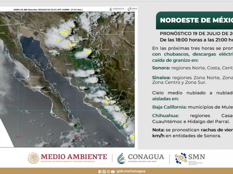 Pronostican lluvias para esta tarde y noche