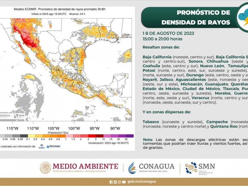 Pronóstico de densidad de rayos para el estado de Sonora