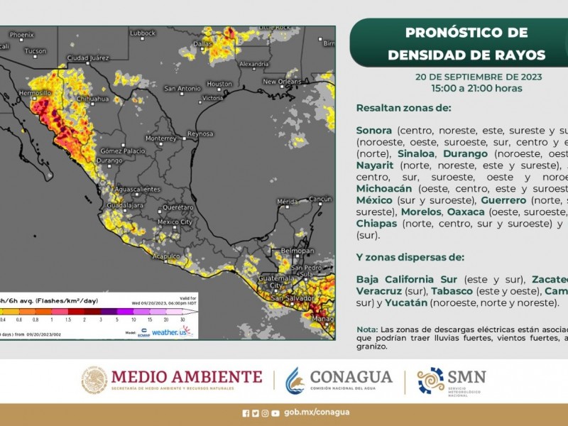 Pronóstico de densidad de rayos para el estado de Sonora