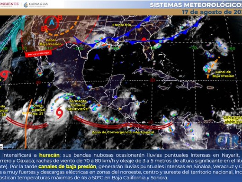 Pronóstico de fuertes lluvias en Sinaloa por presencia de “Genevieve”