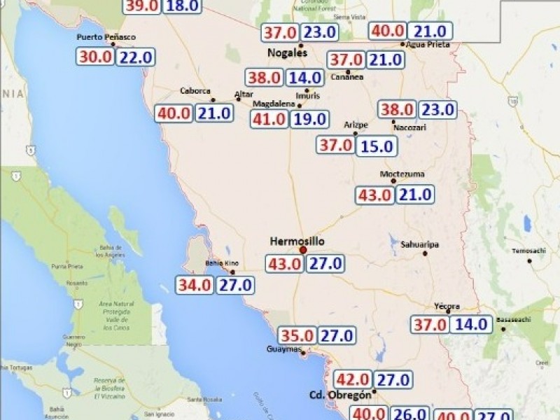 Máximas de 41 grados para Sonora