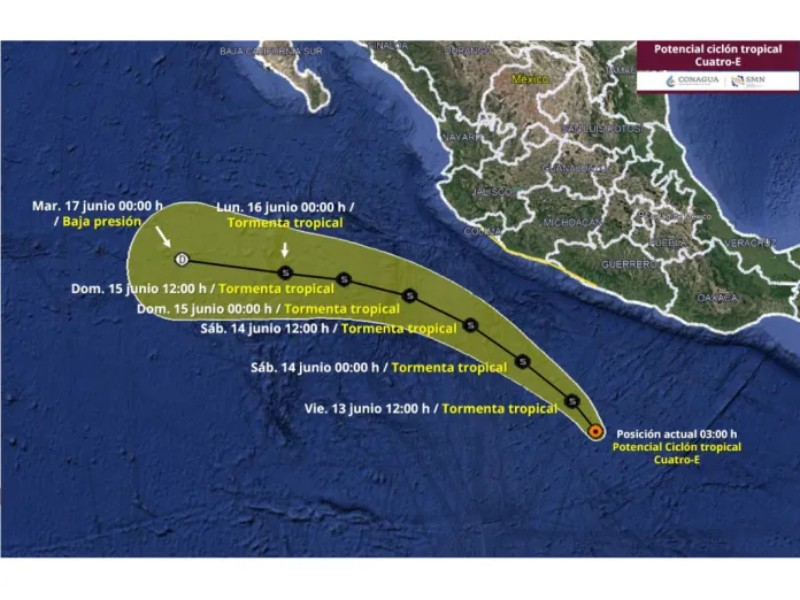 Protección Civil emite recomendaciones por potencial ciclón tropical Cuatro-E