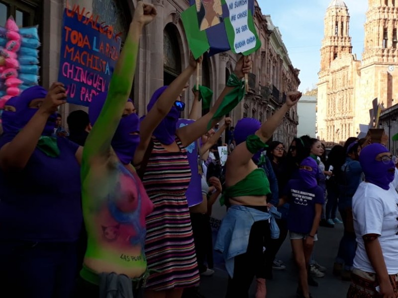 Protestan zacatecanas en Día Internacional de la Mujer