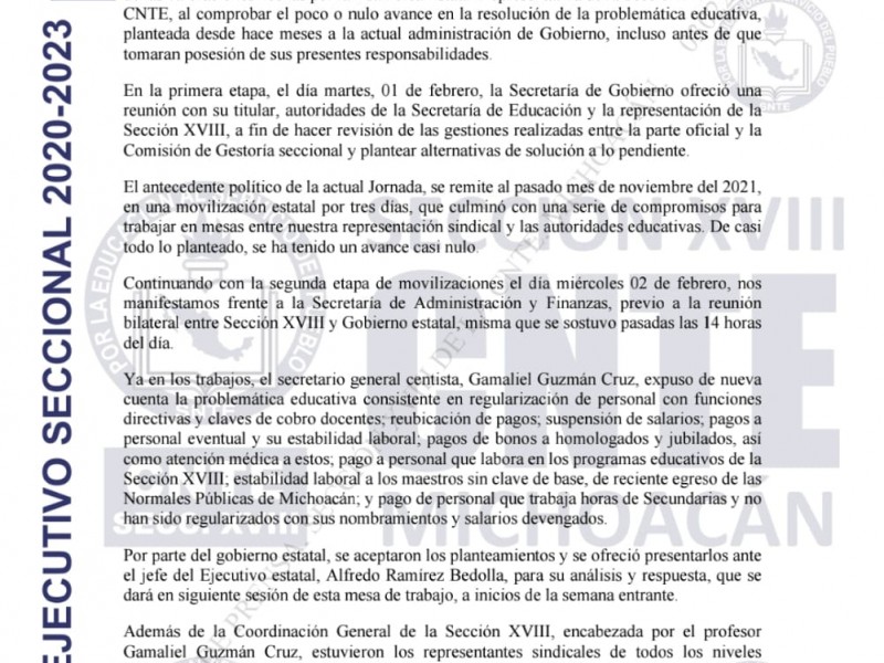 Próxima semana, jornada de protesta de 72 horas de CNTE