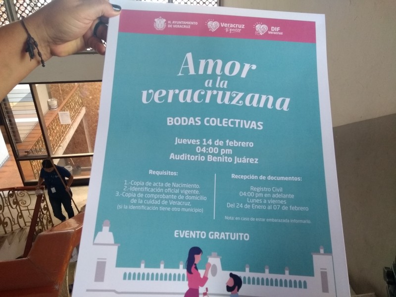 Próximo 14 de febrero bodas colectivas en Veracruz