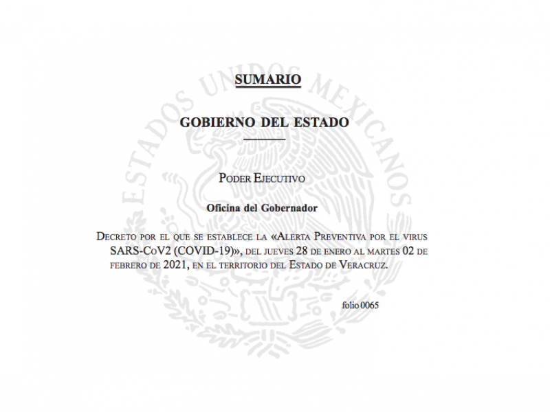 Publican decreto para reducción de movilidad en Veracruz