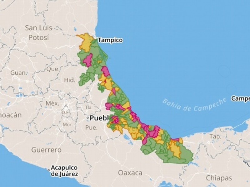 Publican mapa de municipios de Veracruz que regresan a clases.