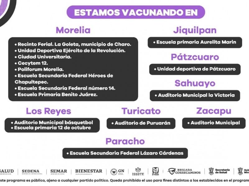 Reactivan vacunación anticovid en 8 municipios de Michoacán