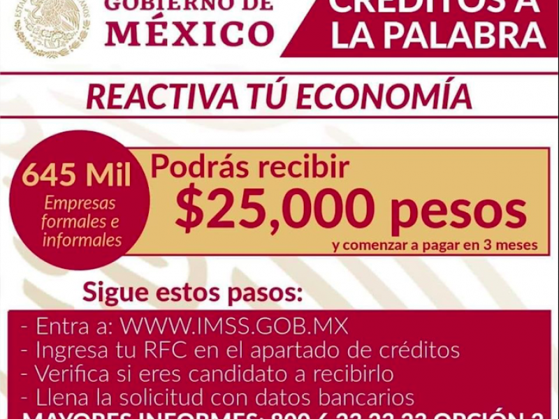 Reactivarán economía con créditos a pymes y empresas familiares