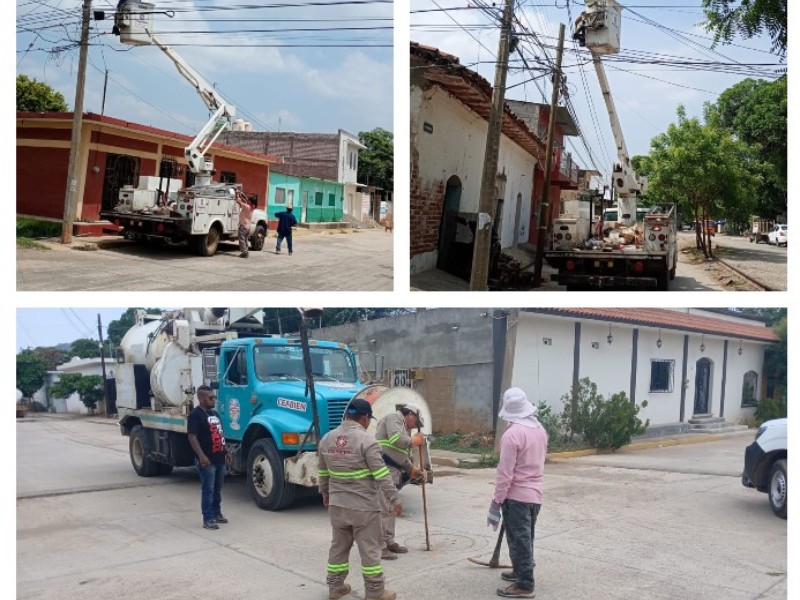 Realizan desazolve de drenajes y rehabilitación de alumbrado en Tehuantepec