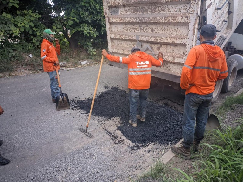 Realizan labores de limpieza y reparación de baches en Adolf Horn