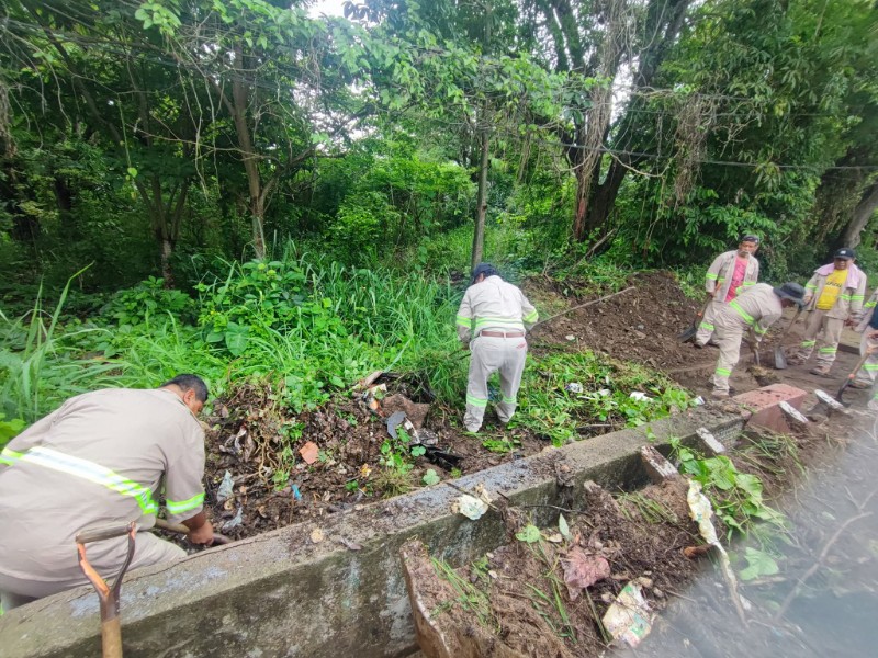 Realizan limpieza de canal de drenaje en Matías Romero
