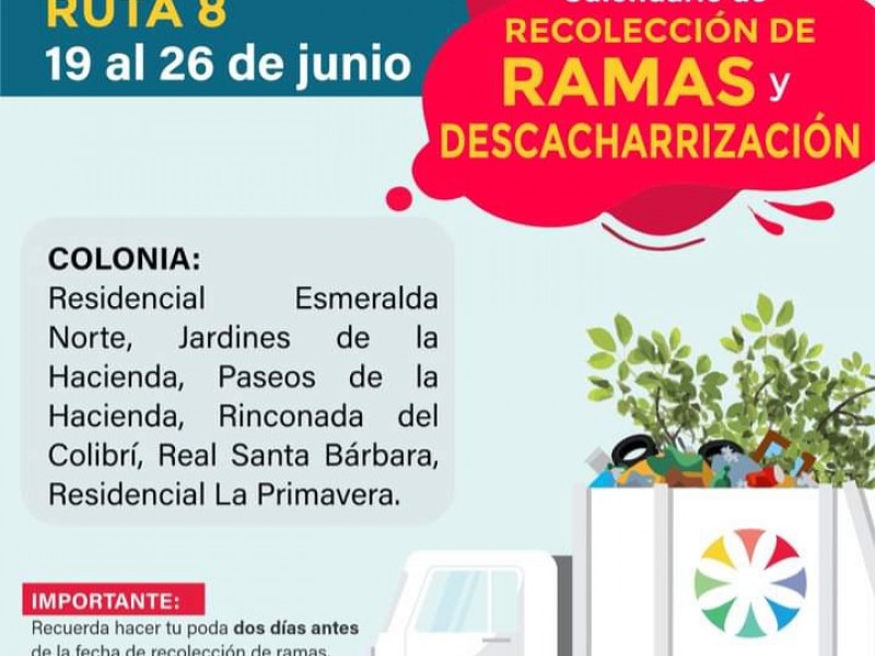 Realizarán ruta 8 de recolección ramas y cacharros en Colima