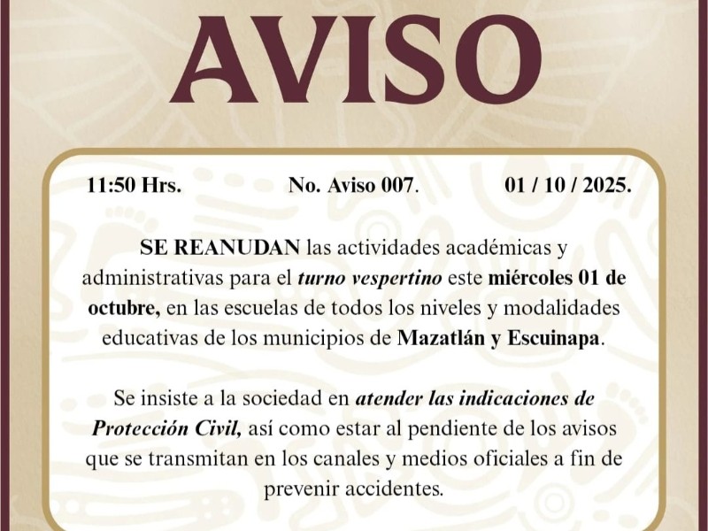 Reanudan Clases en Mazatlán y Escuinapa tras Suspensión por Lluvias