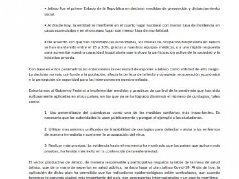 Rechazan empresarios de Jalisco semáforo nacional