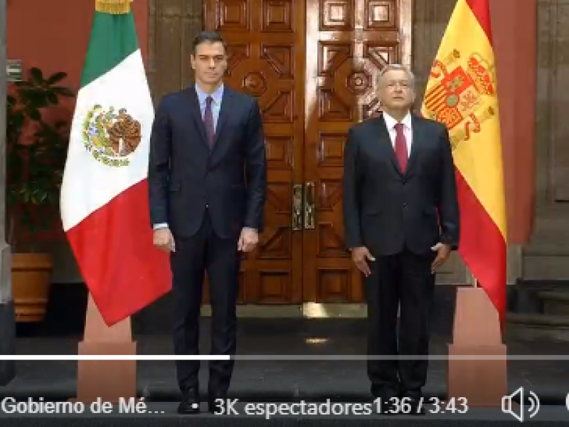 Recibe AMLO al presidente español en Palacio Nacional